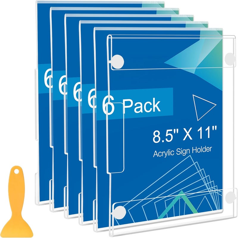 DECOHOBO 6 Pack Acrylic Sign Holder 8.5 x 11 Wall Mount, Vertical & Horizontal Use, Wall Sign Holder Memo Document Menu Holder for Office Store Restaurants Wedding Party Decoration, No Drilling - Image 1